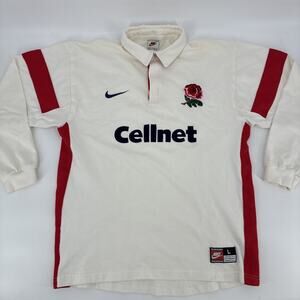 Vintage Nike England Rugby Jersey Men Large White Cellnet Rose Polo Union 90s